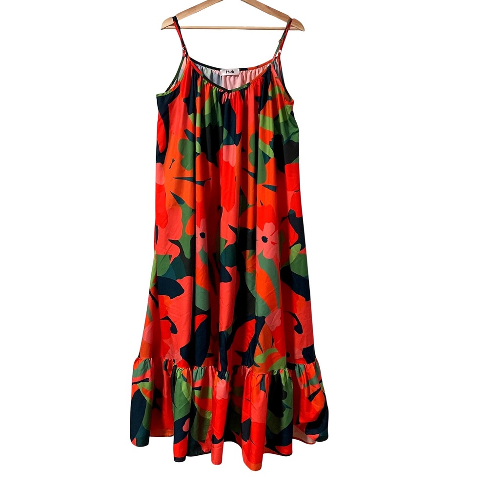 Floral‎ Maxi Dress Red Green Black Tiered Ruffle-Resort wear